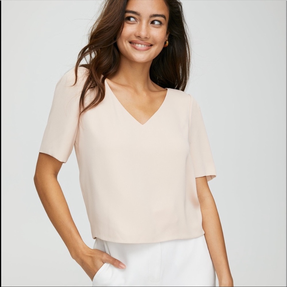 Aritzia Babaton Nude Tan V Neck Randy Blouse in
Women's Size Large